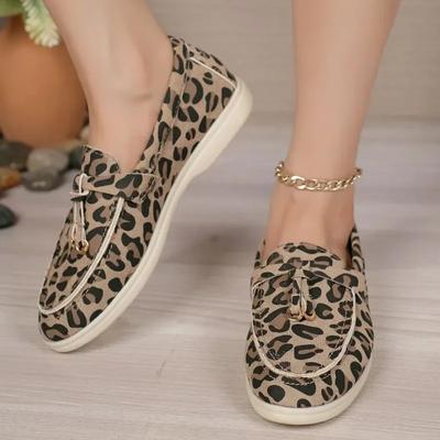 Модная женская обувь с серым леопардовым принтом 2024 года, легкая и удобная женская обувь на плоской подошве, повседневные и универсальные женские мокасины