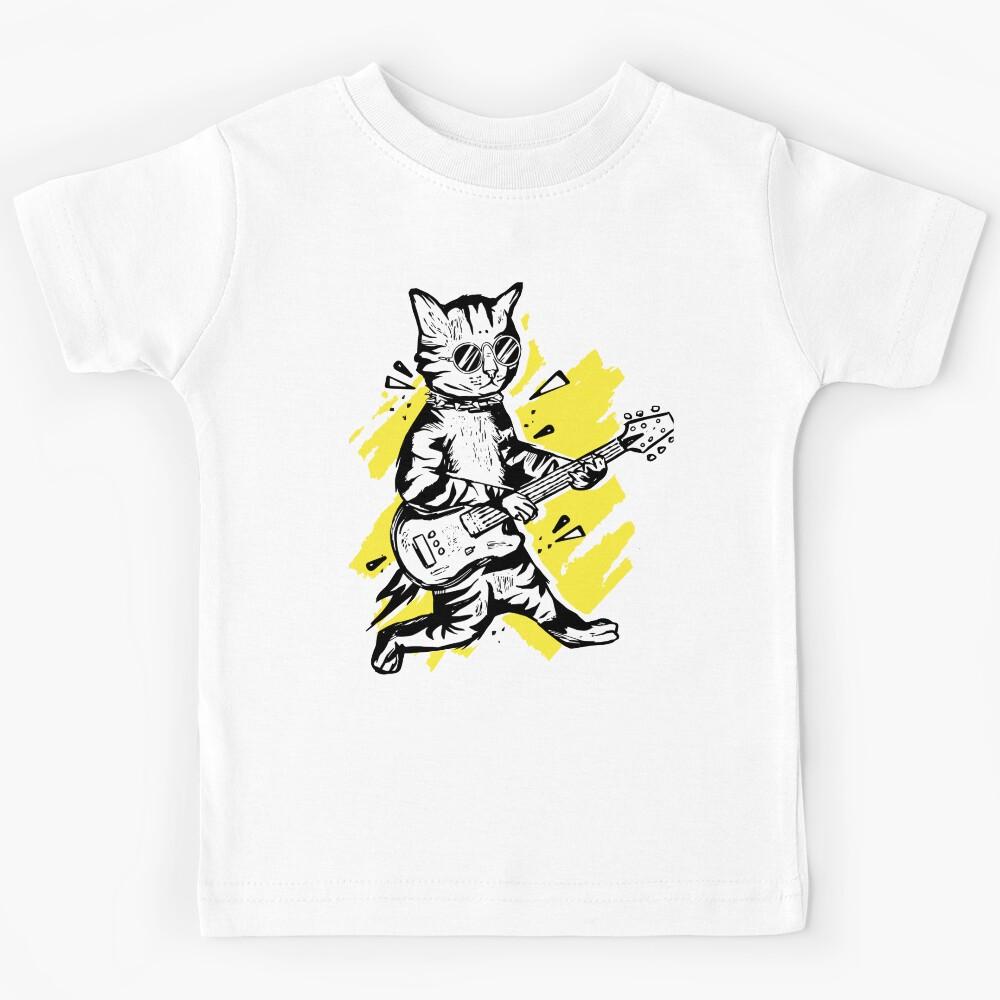 Funny Cat Playing Electric Guitar Design - Cool Kitty Guitarist Art for Music Lovers Kids T-Shirt