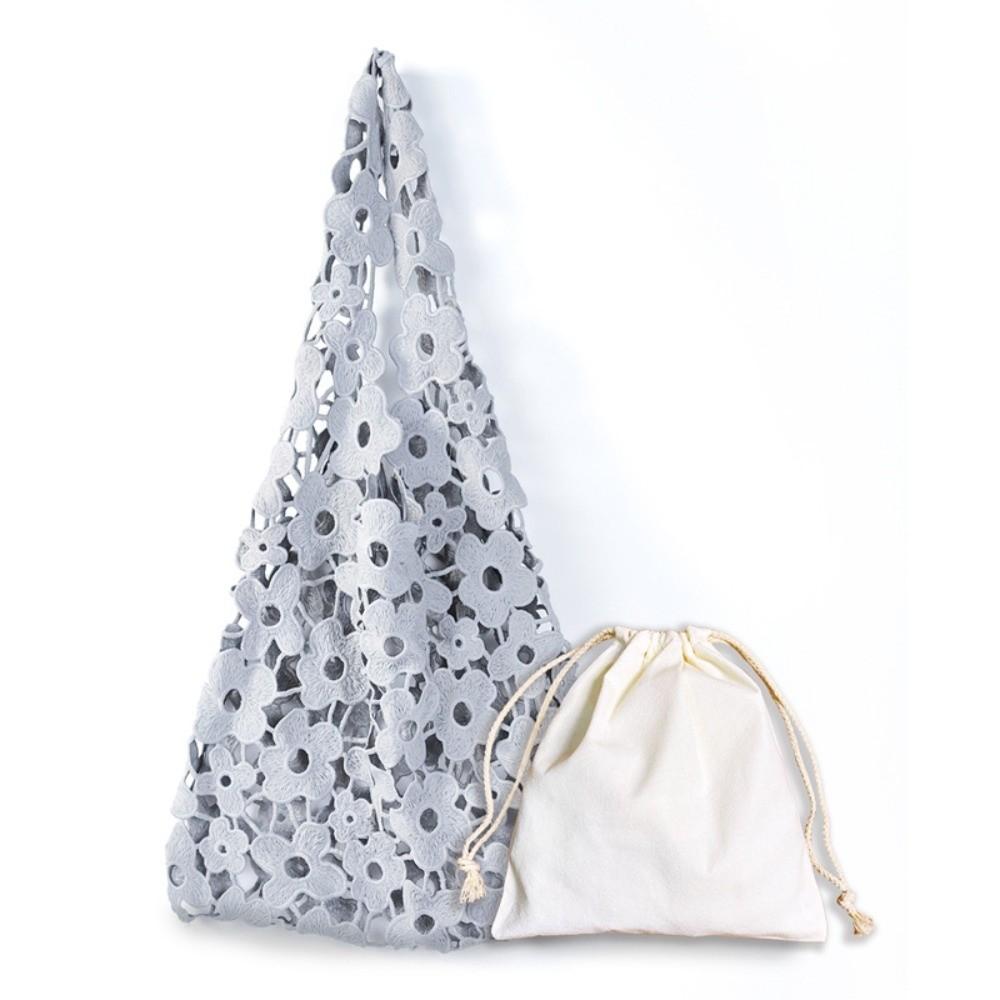 Vintage Woven Flower Tote Bag Large Capacity Soft Hollow Out Embroidered Handbag Polyester Fiber Has Inner Pocket