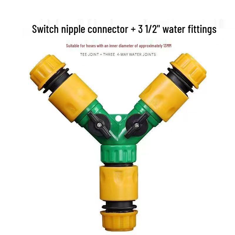 Гибкий садовый шланг с Y-образным разветвителем и быстросъемным наконечником