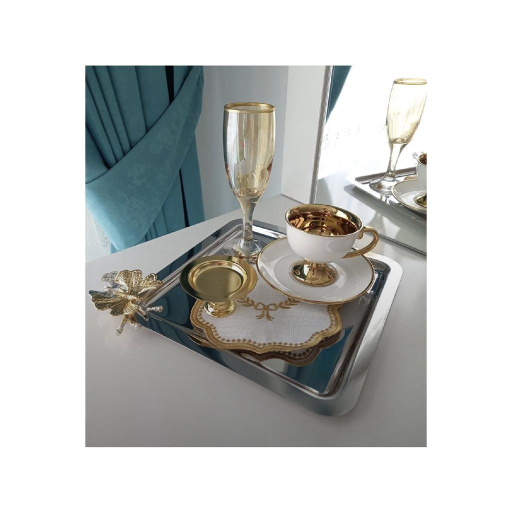2 Model Steel Square Presentation Tray And Gold Macaron Holder Tray With Butterfly Accessory