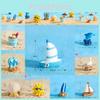 Modern Resin Beach Ornaments Surfboard Seagull Seashell Dolphin Starfish Blue Sailboat