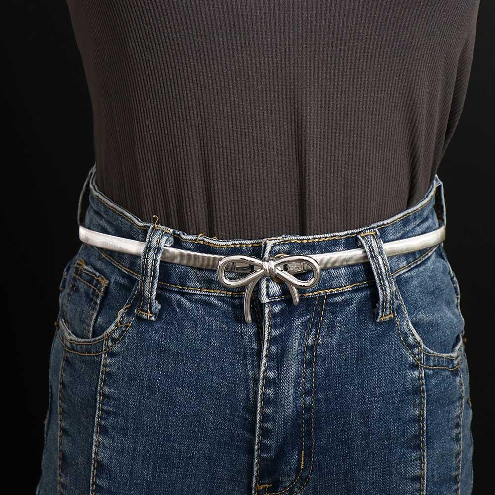 Bowknot Buckle Elastic Bow Belt Y2k Metal Waist Chain Retro Thin Belt Party