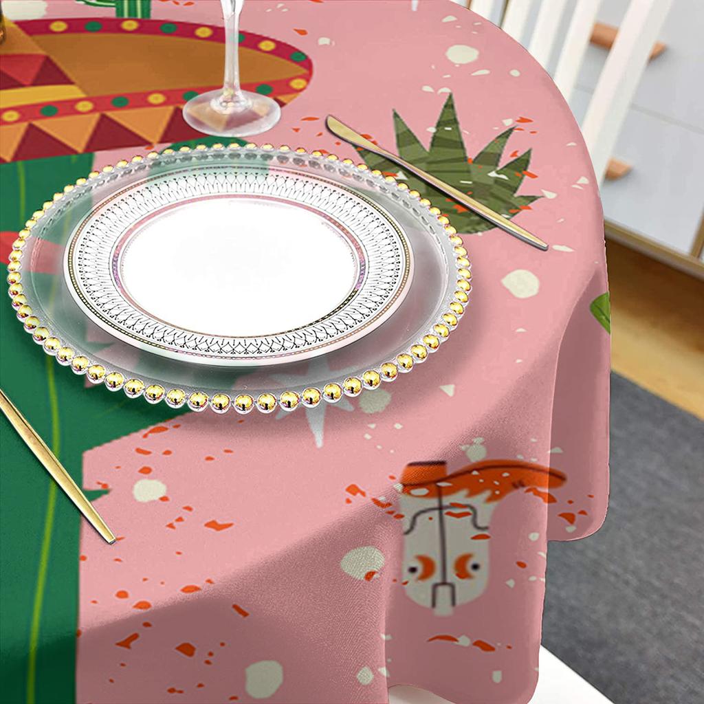 Cactus Shoes Hat Cactus Stars Round Tablecloth Waterproof Table Cover For Wedding Party Decoration Dining Table Cover