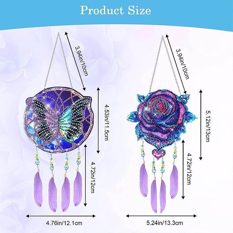 1 шт. DIY Алмазная картина 5D DIY Точечная дрель Алмазная картина Колокольчик ветра, Двусторонняя картина Украшения с подвеской из перьев для украшения сада