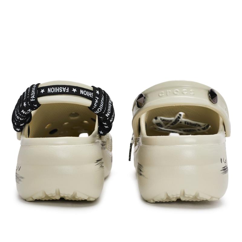 Crocs Классические клоги на платформе EVA Граффити Модный тренд Комфорт Подарочная коробка Обувь с отверстиями Женские Кость и Черный