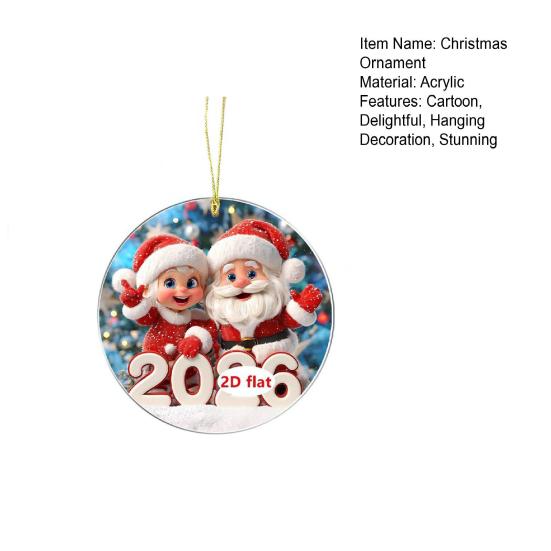 Рождественское украшение 2026 года, мультяшный Санта-Клаус, снеговик, олень, 2D акриловое украшение для рождественской елки, для дерева, двери, окна, украшение для автомобиля