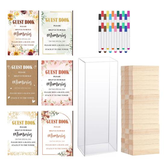 1 Набор Альтернатива свадебной книге пожеланий Деревянный блок с прозрачной акриловой коробкой Ручки Знак Свадьба Свадебный душ Вечеринка Украшение для приема