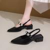Hot Selling 2025 New High Quality Leather Strap Heel Women's Retro Mary Jane Shoes Black Metal Buckle Pump Fashion Women's Shoes