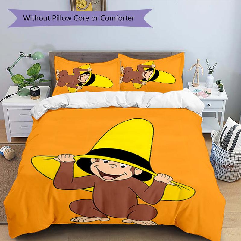 3pcs Curious George1 pattern bedding set duvet cover set includes duvet cover &pillowcases, perfect all season bedroom decoration & gift