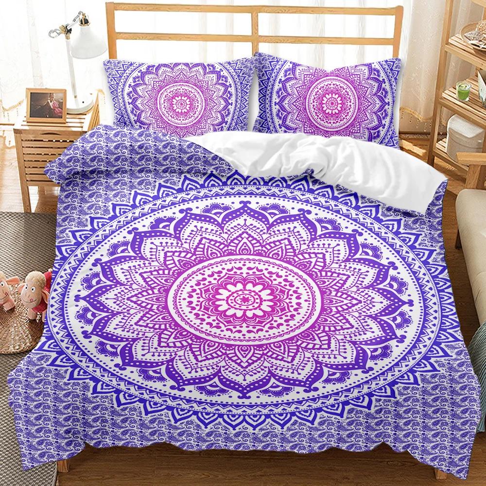 Bohemian Mandala Duvet Cover Queen Size Tie Dye Spiral Duvet Cover Hippie Boho Bedding Set Exotic Floral Polyester Qulit Cover