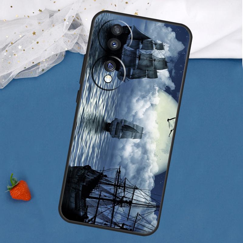 Старый корабль в морскую лунную ночь Чехол для Honor Magic 7 5 6 Lite 8 Pro 200 400 50 70 90 X8c X8b X9a X9b X9c X9d Win RT Чехол