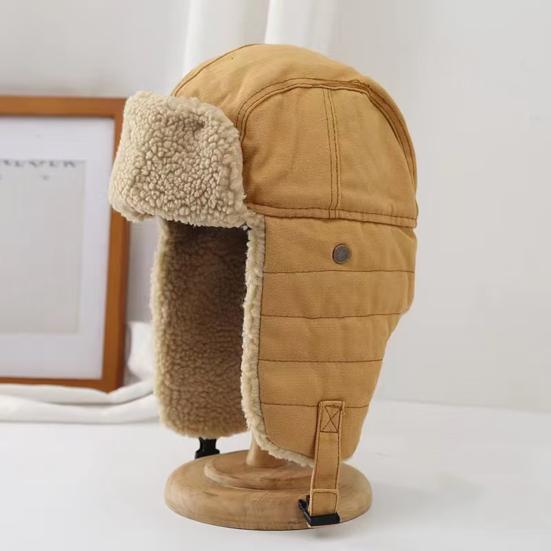 Unisex Winter Hat with Goggles Thickened Velvet Lined Ear Protection Fuzzy Windoroof Buckle