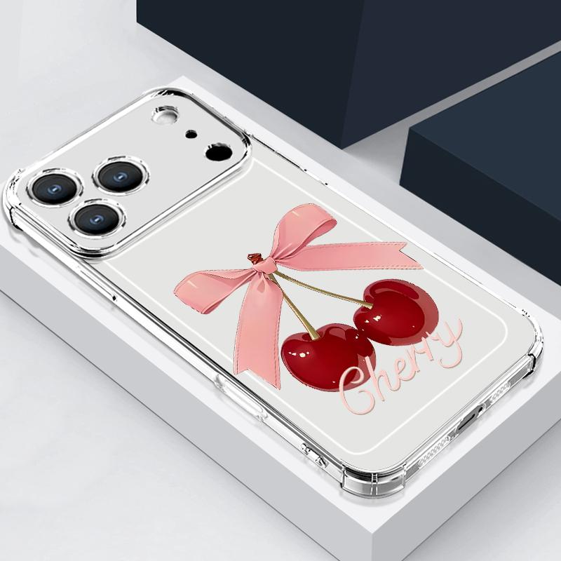 Чехол с узором из розовых бантиков для iPhone 17 Pro Max Coque iPhone 16 15 14 13 Pro Max 11 Ударопрочный Прозрачный Мягкий Силиконовый Чехол