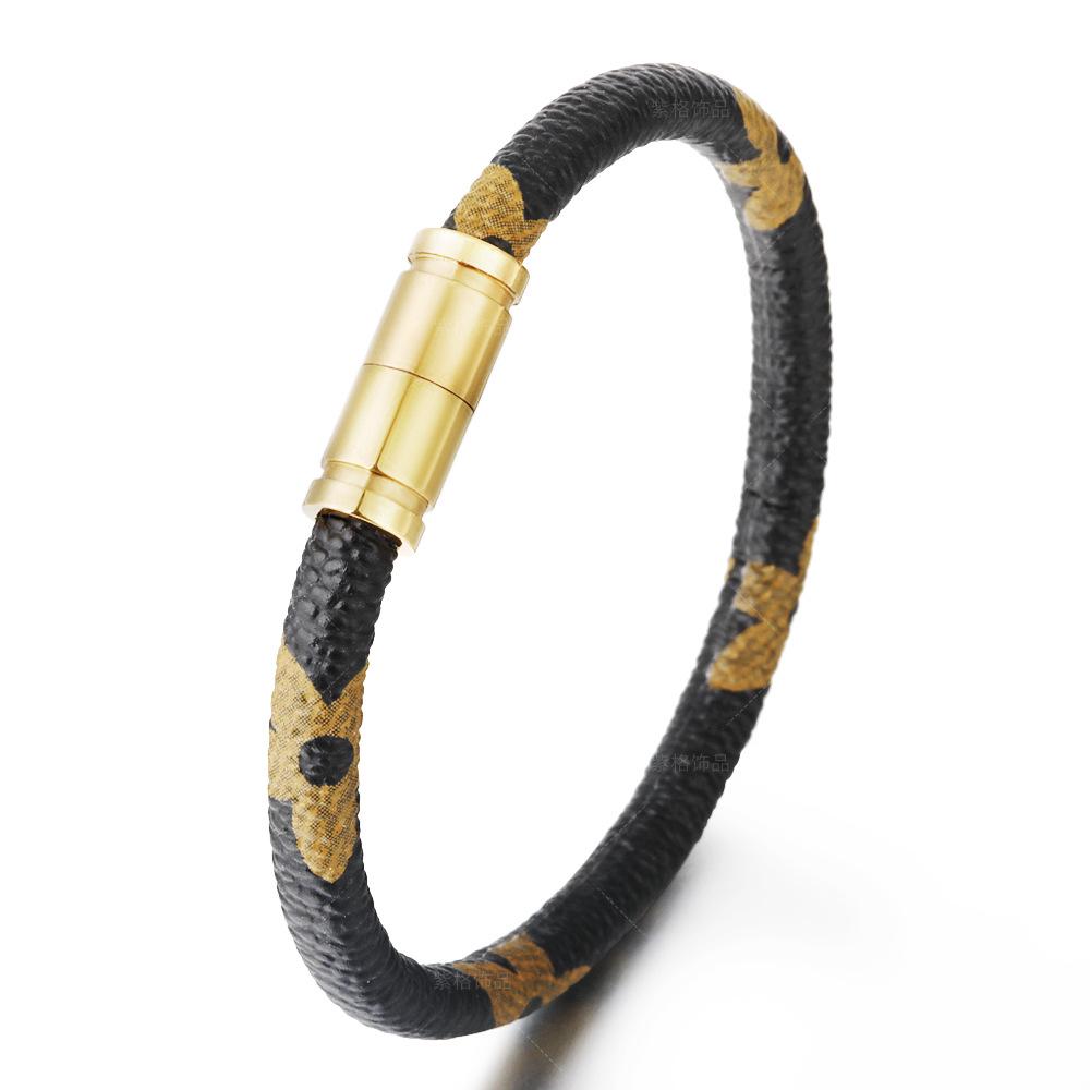 2023 Унисекс Браслет из коровьей кожи в полоску с магнитной застежкой из нержавеющей стали