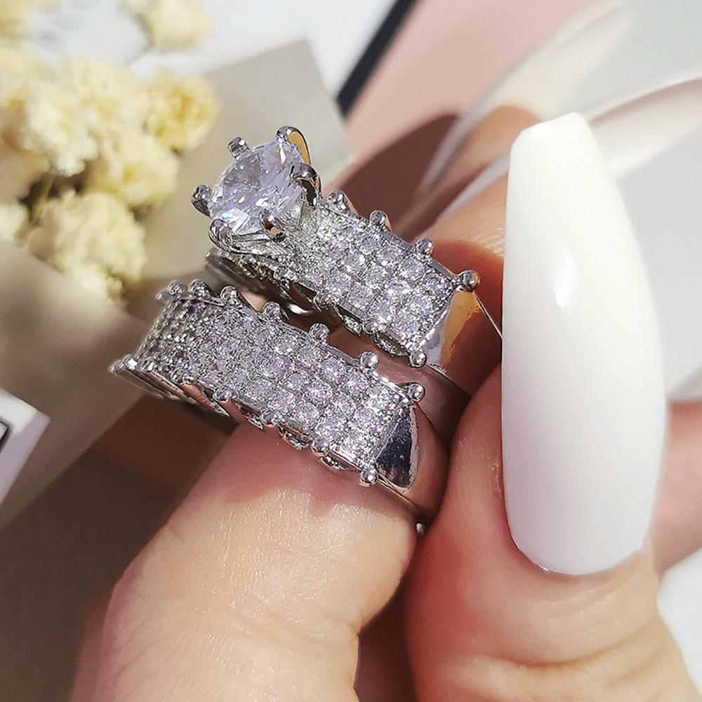 Кольцо в европейском и американском стиле с простыми модными мотивами, инкрустированное бриллиантами из гипсофилы, комбинированное кольцо из стерлингового серебра 925 пробы