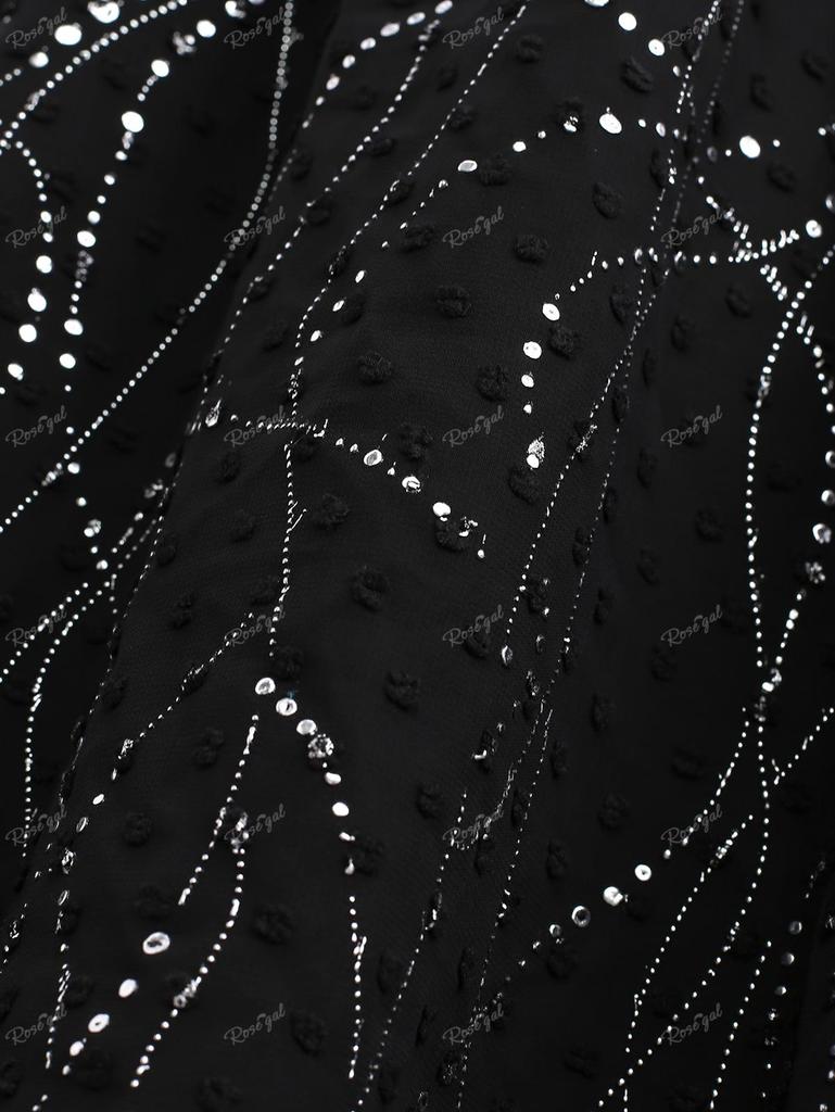 Rosegal готический бант со сверкающими пайетками и многослойными рюшами в горошек с пышными рукавами и трапециевидным платьем