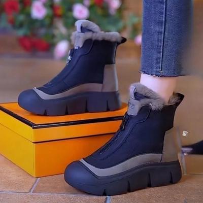 Женские зимние ботинки на платформе, дизайнерские кожаные туфли на плоской подошве, короткие плюшевые повседневные туфли из хлопка, тренд 2024 года, теплые, уютные, Mujer Zapatos