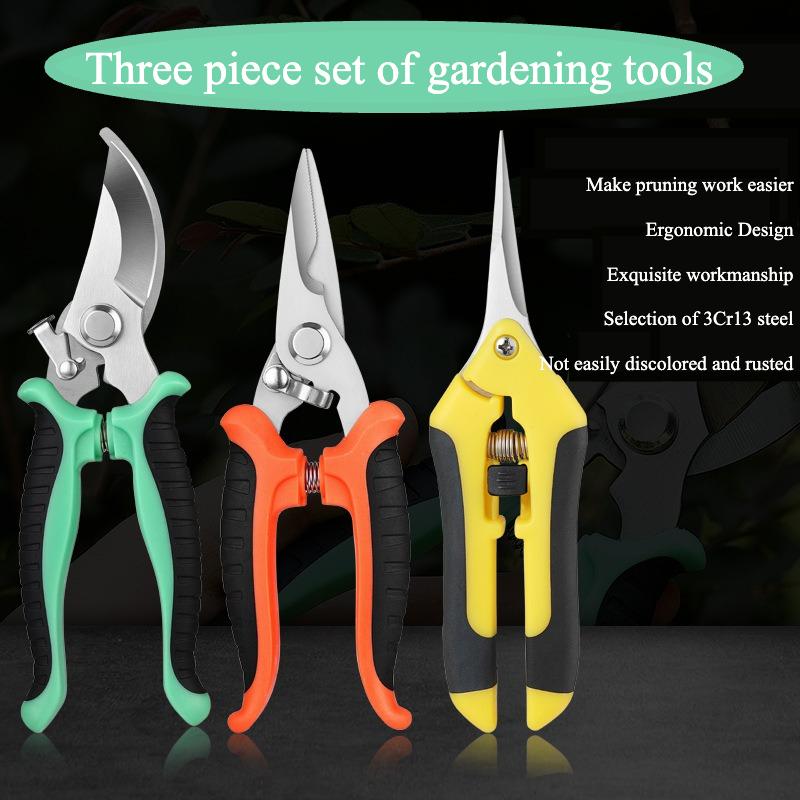 3PC Professional Garden Scissors for Branch Trimming Fruit Tree Pruning Heavy Duty Household Gardening Shears Stainless Steel