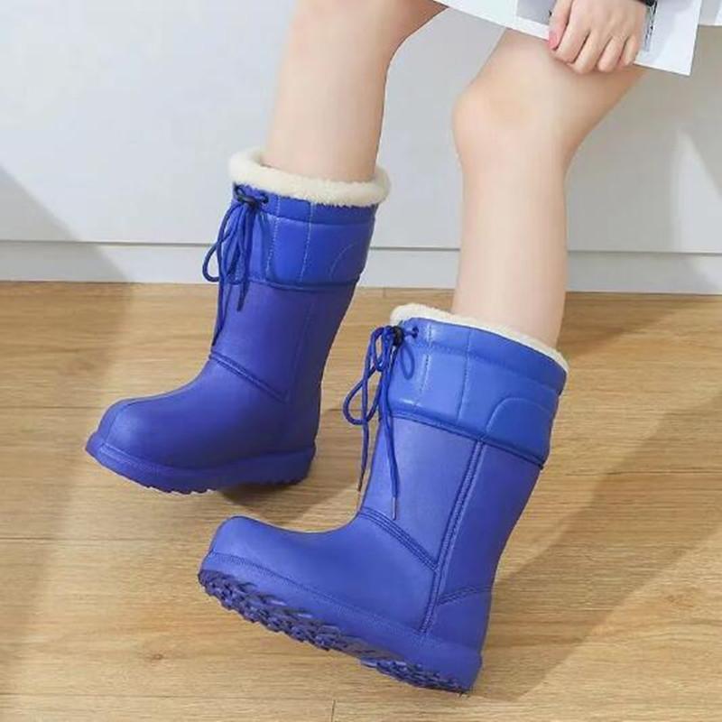 Новые роскошные дизайнерские женские зимние водонепроницаемые ботинки EVA для девочек, классические зимние ботинки, плюшевые короткие ботинки, женские резиновые сапоги