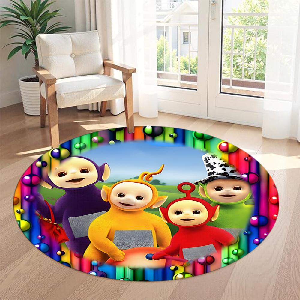 Teletubbies Round Floor Rug Perfect for Study room Game Room Kitchen Dining Room Anti-slip Round Rug Anime Office Decor Best for Christmas