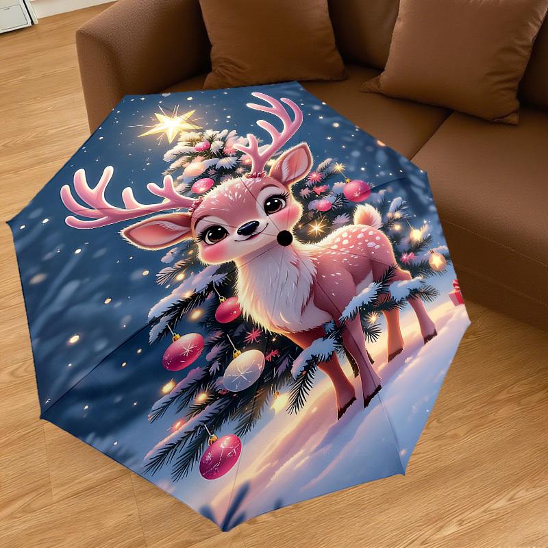 1PC Christmas, Deer Automatic Open/Close Umbrella with Windproof, 8-Rib Sturdy Canopy, Durable Ribs, Fashionable Design, Outdoor Accessory, Fun Prin,