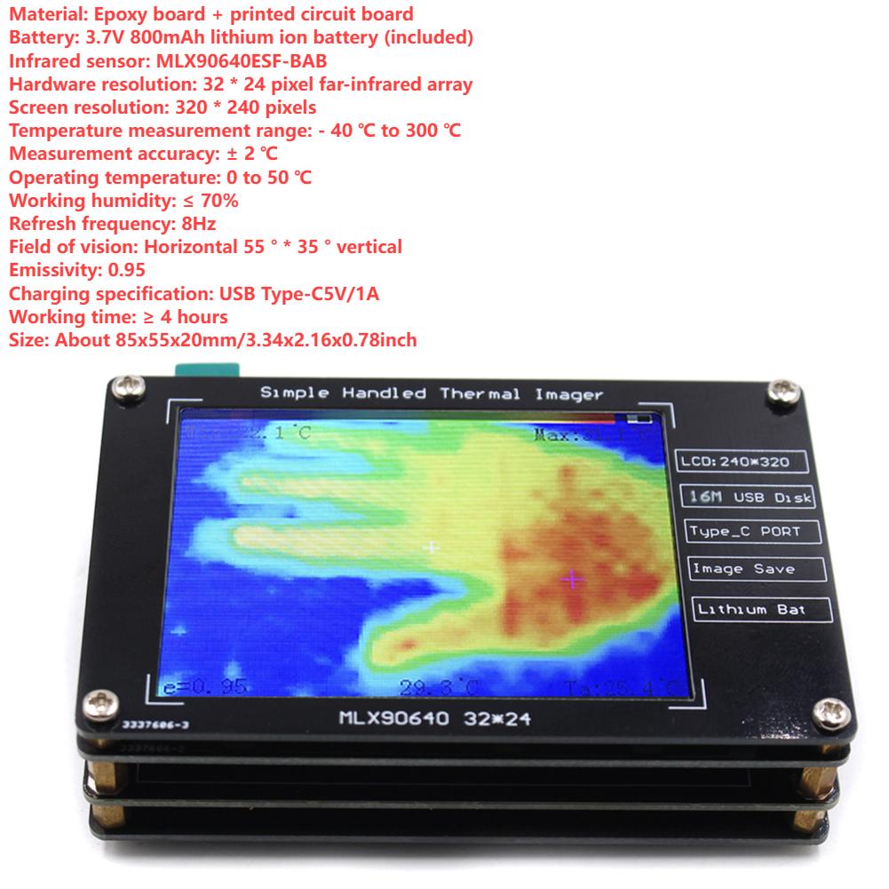 MLX90640 AMG8833 Портативные инфракрасные датчики Легкая цифровая тепловизионная камера Зарядка через USB для строительной среды