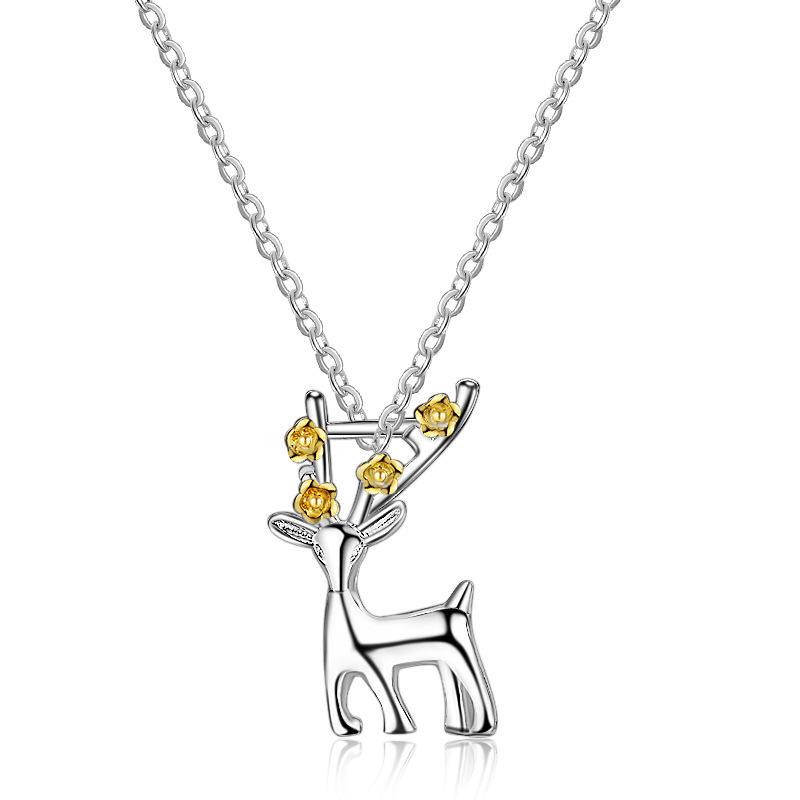 Christmas Antler Fawn Clavicle Chain: Sika Deer Elk Pendant, Japanese-Korean Style, Copper DZ282.