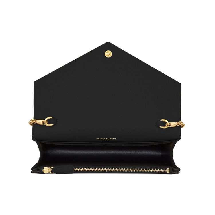 Saint Laurent Envelope Chain Wallet Noir Women Wallets Black 393953-BOW01-1000