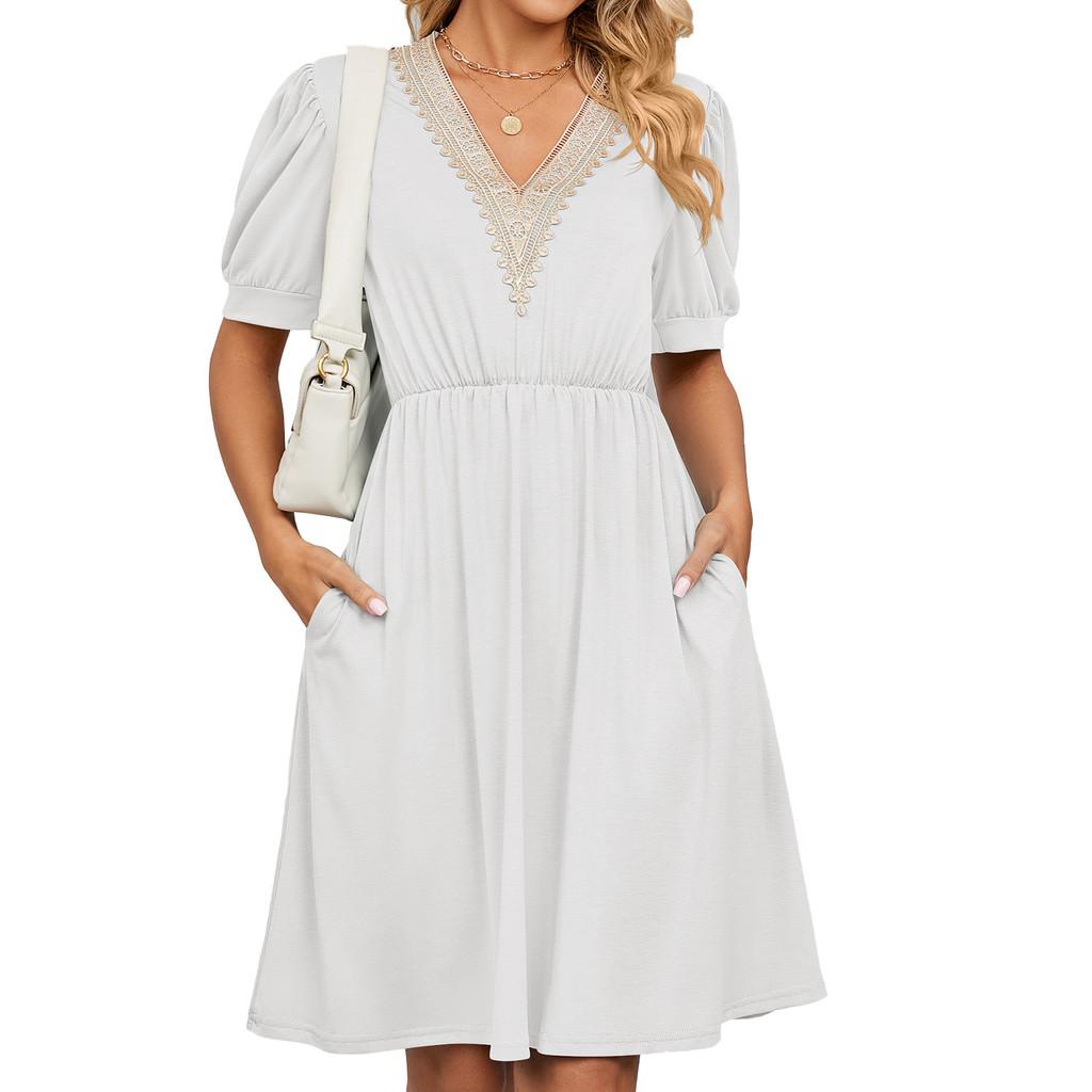 Urban Style Dress With Pockets And V Neck For Spring Casual Wear