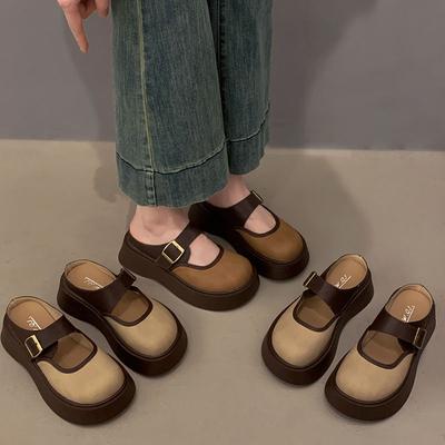 Ретро мода туфли на небольшой платформе, зимняя новая популярная женская корейская верхняя одежда, полутапочки с сумкой на голову