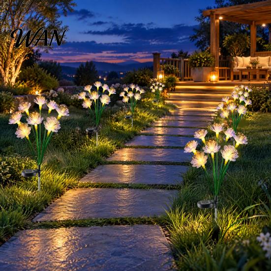Outdoor Solar Garden Lights Flower Stake Light, Fiber Optic 6 Flowers, IP65 Decorative Powered Yard Decor Waterproof Pathway Light for Patio
