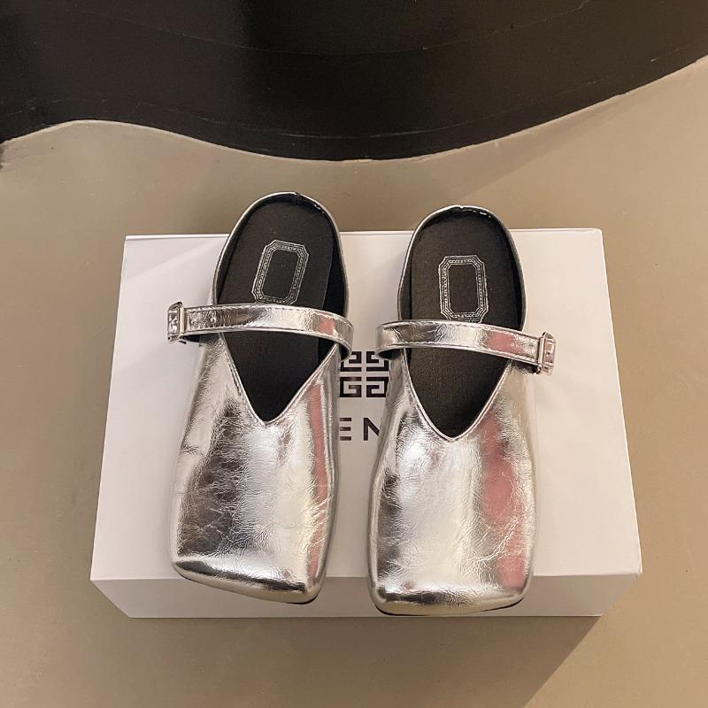 Весна новая модная и простая пряжка ремня квадратная голова голова сумки полушлепанцы без каблука женские