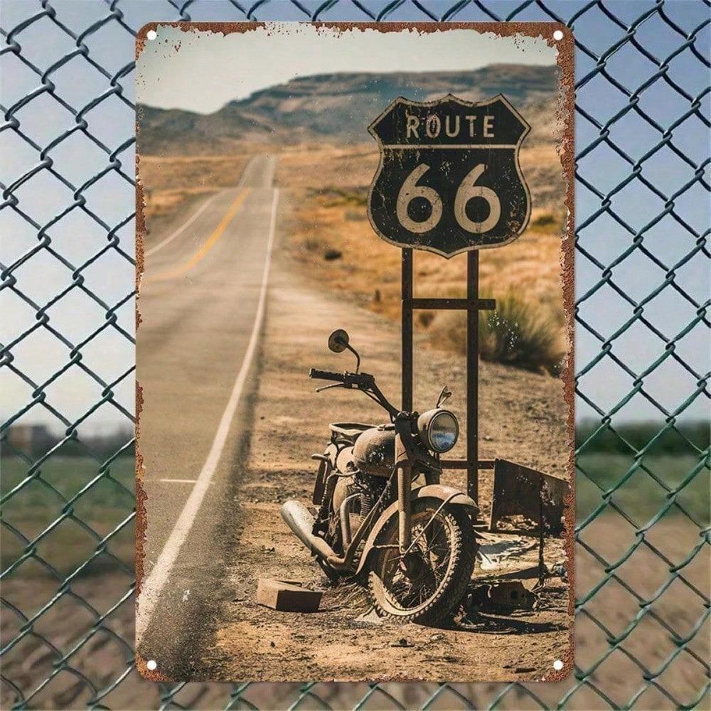 Винтажная металлическая жестяная вывеска 'Route Motorcycle' Ретро Декор стены для пустынного шоссе Художественная табличка байкера с эффектом состаривания для гаража Мужской комнаты