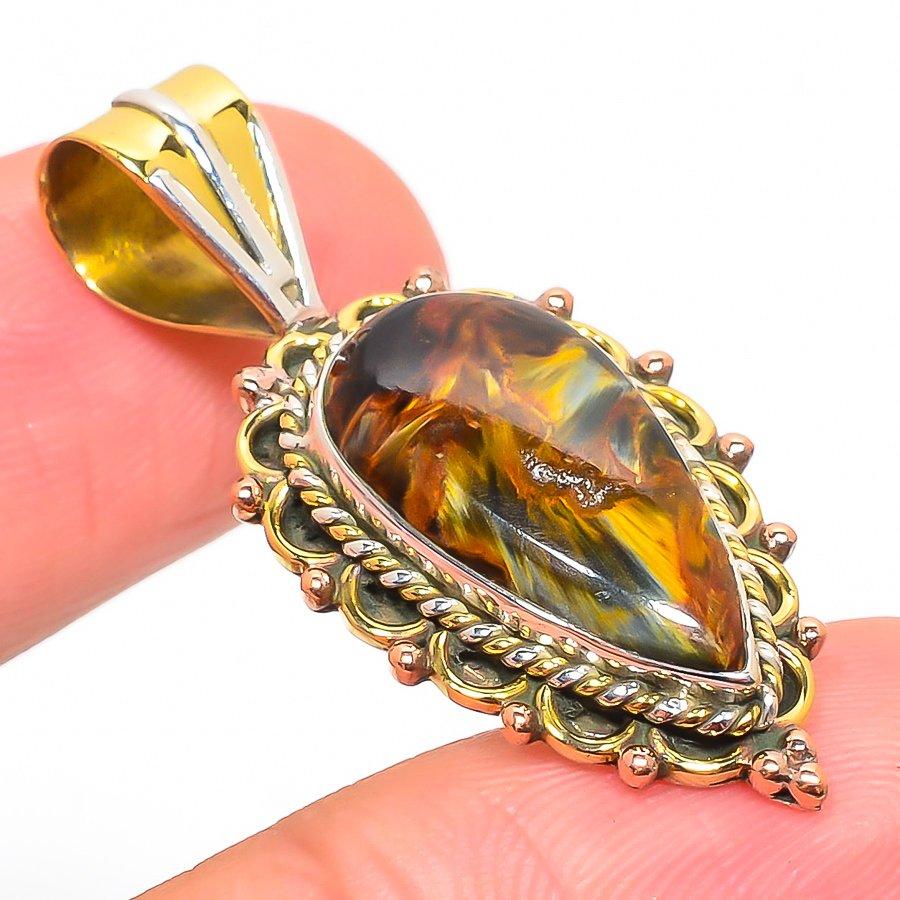 Натуральный камень Питерсит Двухцветный Кулон из стерлингового серебра 925 пробы 1,50" e7M13