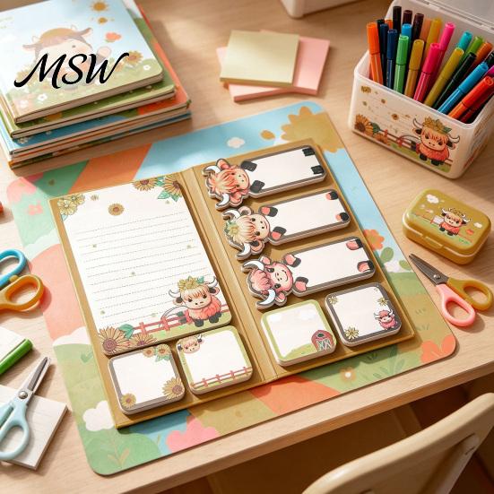 Creative Gift for Friends Highland Yak Shaped Sticky Notepads Set, Cute Cartoon Paper Memo Pads, Small Note Book Set Assorted Shapes And Sizes