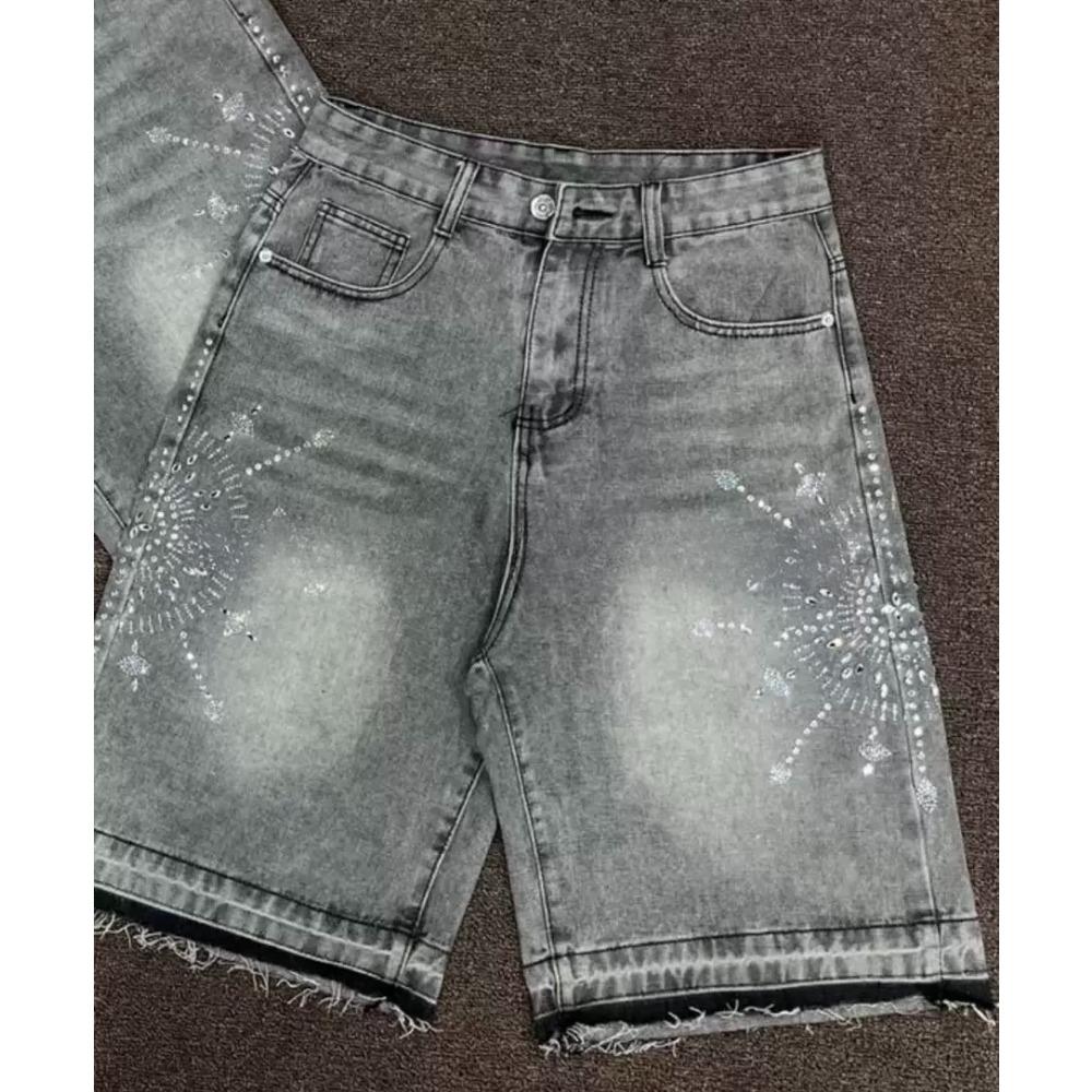 ZYLLO Y2K Уличная одежда Шорты Джинсы Мужские Женские Харадзюку Хип-хоп Готика Масонство Ретро Свободные Джинсовые Фитнес Шорты Повседневные Баскетбольные Шорты