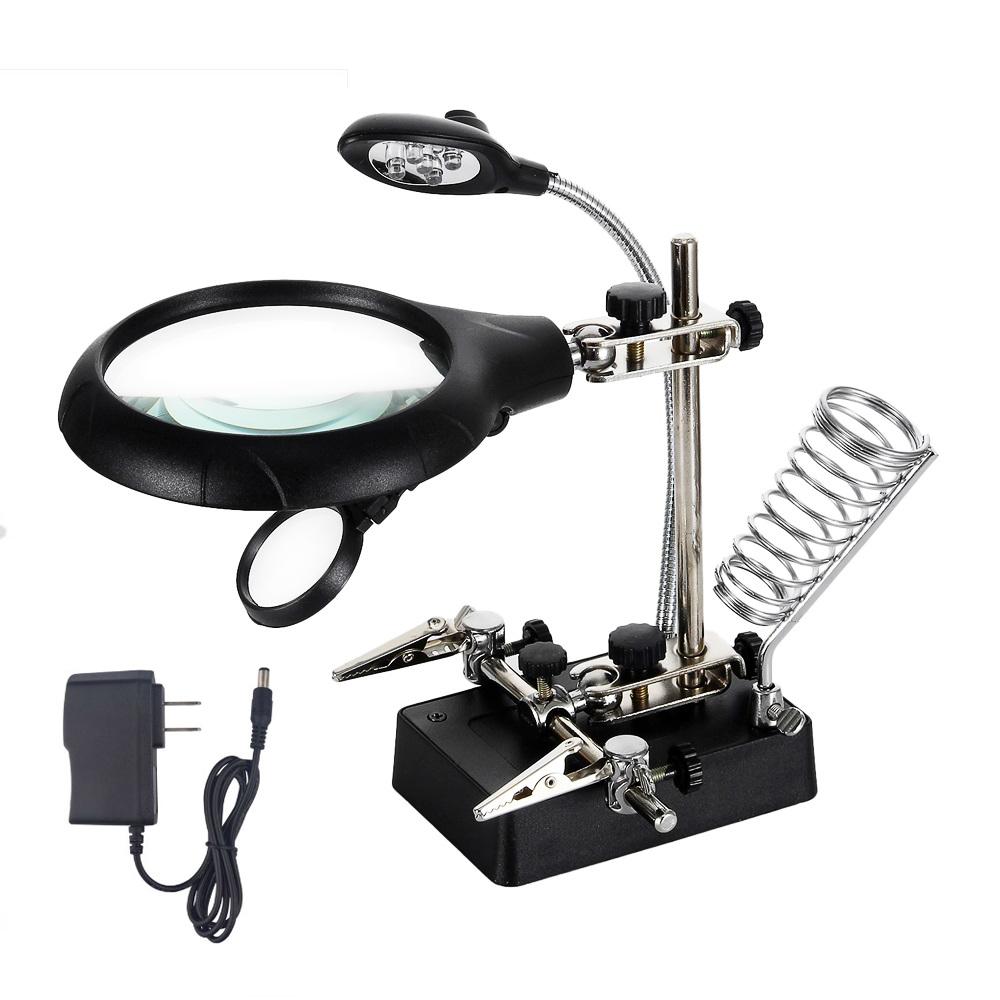 Welding Magnifying Glass Clamp 5 LED Auxiliary Glass Clip Magnifier Hand Soldering Solder Iron Stand Holder Station Repair Tool