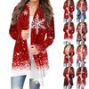 Women's Fashion Casual Christmas Print Medium Length Cardigan Jacket Coat