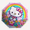 Hello Kitty, Rainbow Automatic Open/Close Umbrella Cute Umbrella with Cute Design, Portable 3 Fold Compact Umbrella for Men & Women, Hallowe
