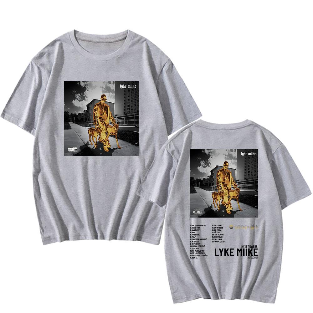 Мужские футболки Myke Towers LYKE MIIKE Альбом 2025 Футболка с коротким рукавом Хлопок Круглый вырез Футболки Хип-хоп Унисекс Уличная мужская одежда