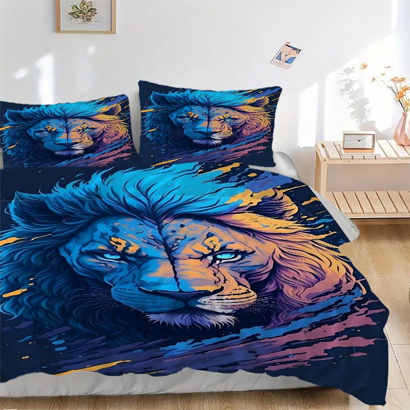 3pcs bedding set Lion Includes 1 Comforter + 2 Pillowcases, Without Pillow Inserts, Soft Comfortable, Lightweight Breathable, Printed Home B
