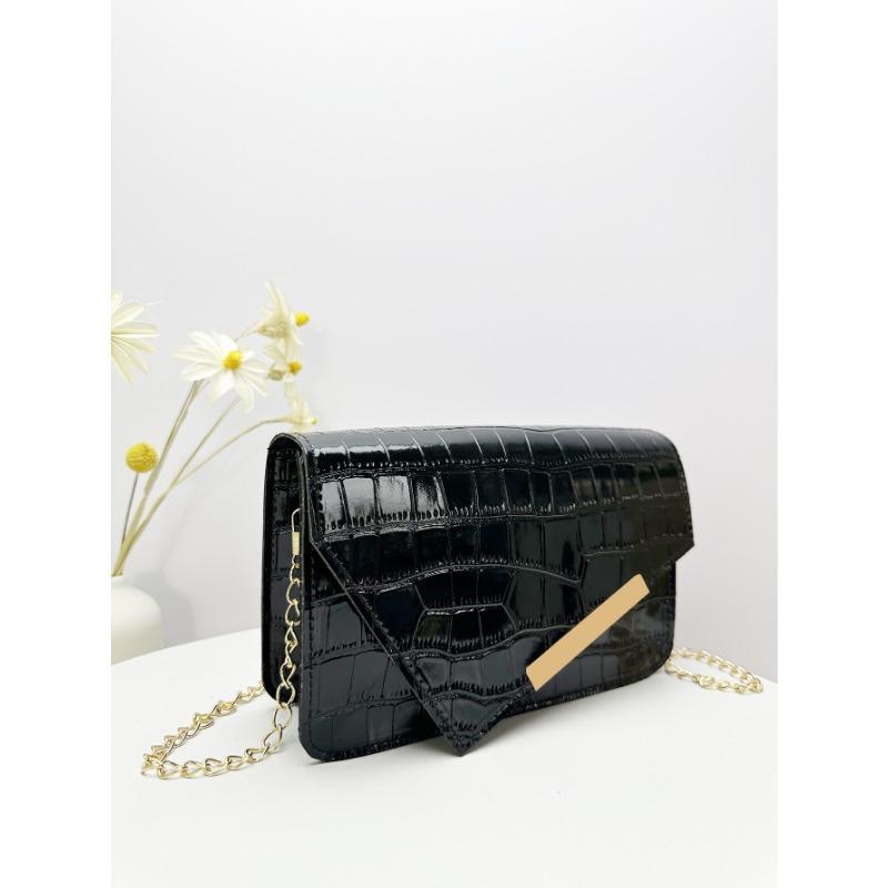 A Square Bag Crocodile Pattern Bag Cover Type Spring and Summer New Women's Single Shoulder Oblique Span Change Bag