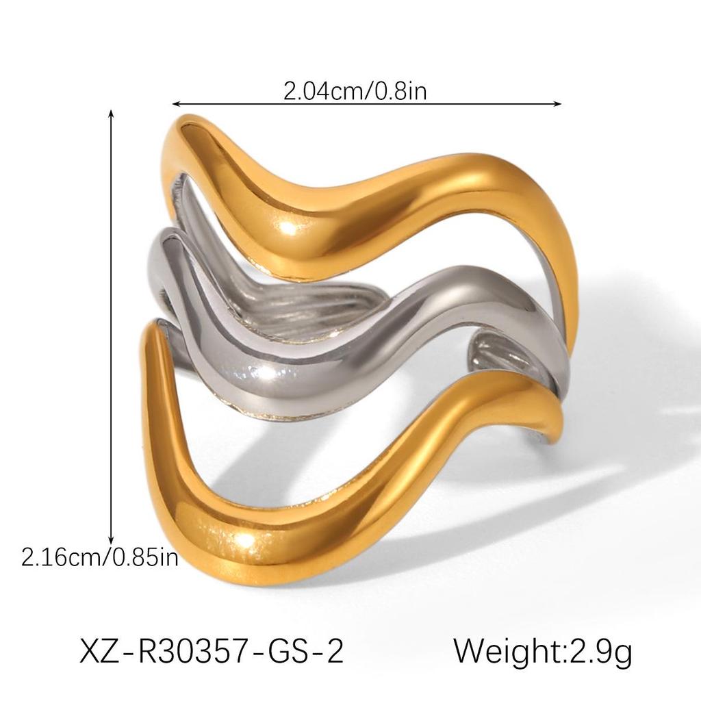 Европейское и американское геометрическое трехслойное полое золото и серебро открытое кольцо