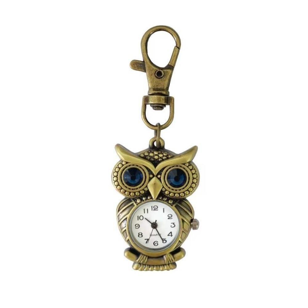 Alloy Clock Keychain Owl Shape Mini Hanging Watch Vintage Pocket Watch