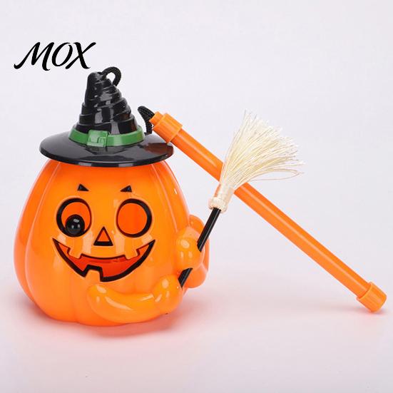 Funny Witch Hat Pumpkin Glowing Halloween Lantern, Jack O Lantern with Broom, Light Trick or Treat Lamp Up Decor, Prop for Kids Party Decor