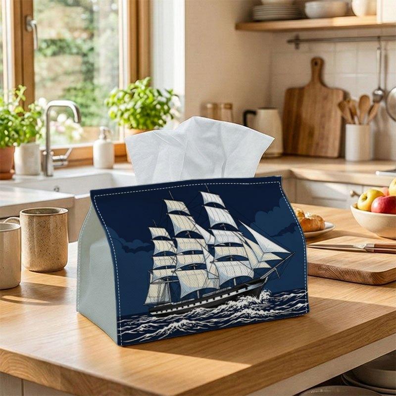 1pc Coastal Vehicle Tissue Box Multifunctional, Sailing Ship Suitable for Home, Parties, And Car Decoration. This Decorative Tissue Paper Organizer Is