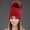 Женская двухэтажная вязаная шерстяная шапка Зимняя теплые шапки из натурального меха енота Женские шапки с помпонами Женская мода Skullies Beanies Кепка