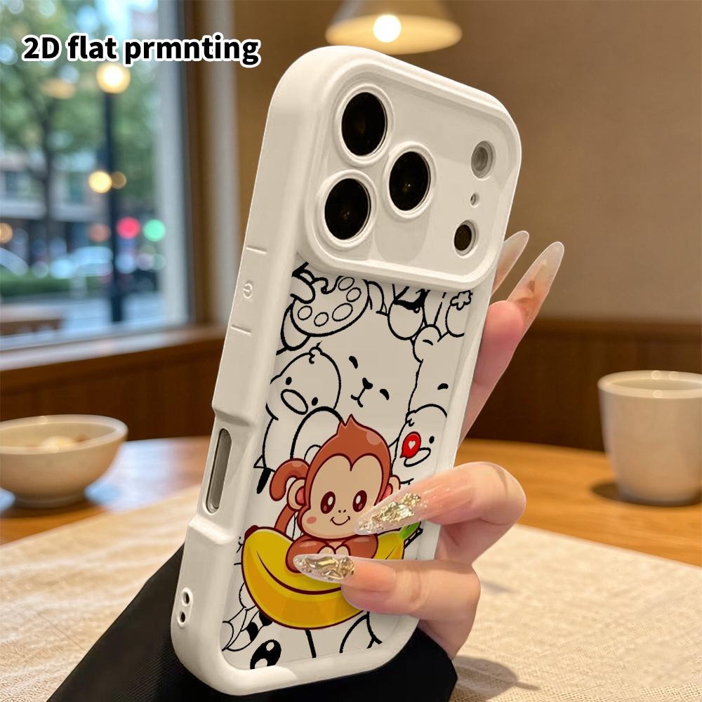 Phone case: 2D flat design, suitable for iPhone 18 17 16 15 14 13 Pro protective case, little monkey in a banana, perfect Christmas and Halloween holi