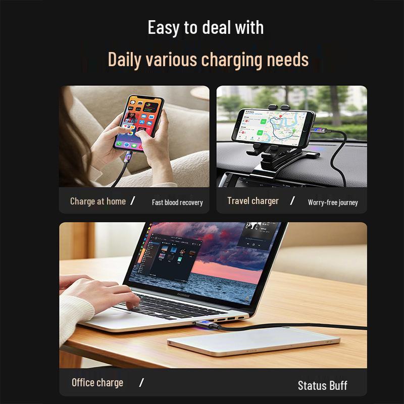 Светящийся Type-C кабель 120 Вт для Super Flash Charging: Совместимо с устройствами Apple, Huawei, Vivo, Oppo и Xiaomi